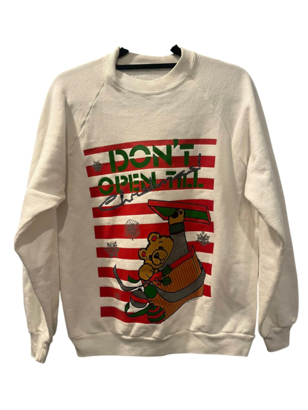 Vintage 80s Don't Open Till Christmas Bear Sweatshirt White Crewneck Graphic XL